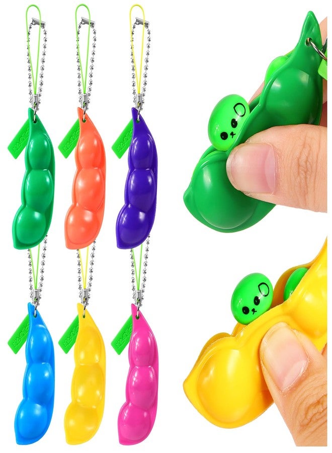 VICROIC 6 PCS Squeeze Bean Keychain, Edamame Pea Keychain Fidget Toys, Colorful Soybeans Fidget Toys Gifts for Kids Adults Stress Relief, Keyring, , Decoration, Party Favors Supplies - Image 1